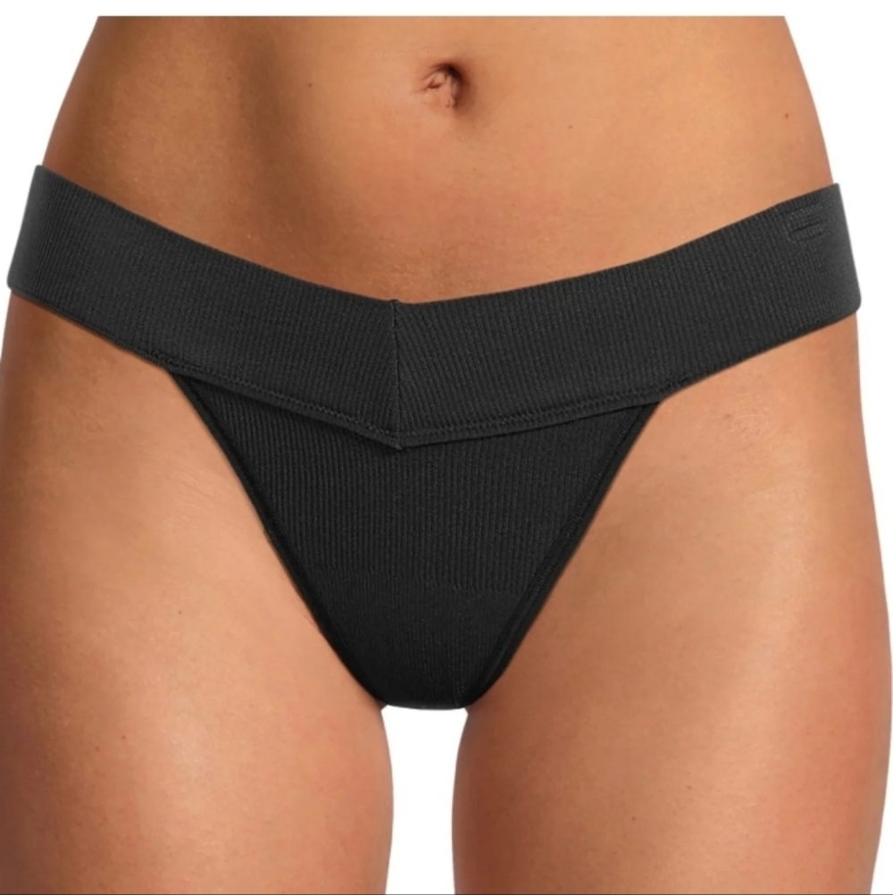 NOBO Seamless Ribbed Thong Panties Low Rise Black Soot